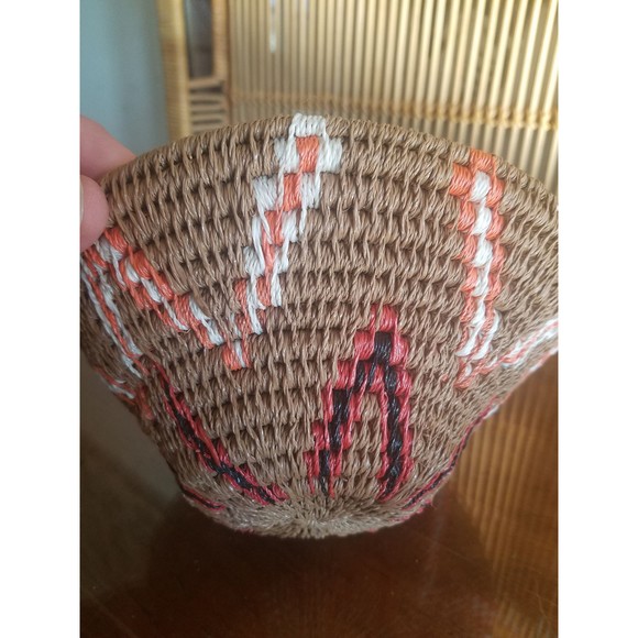 Tribal Orange and Tan Woven Small Bowl, Home Decor, Organization - Picture 7 of 10